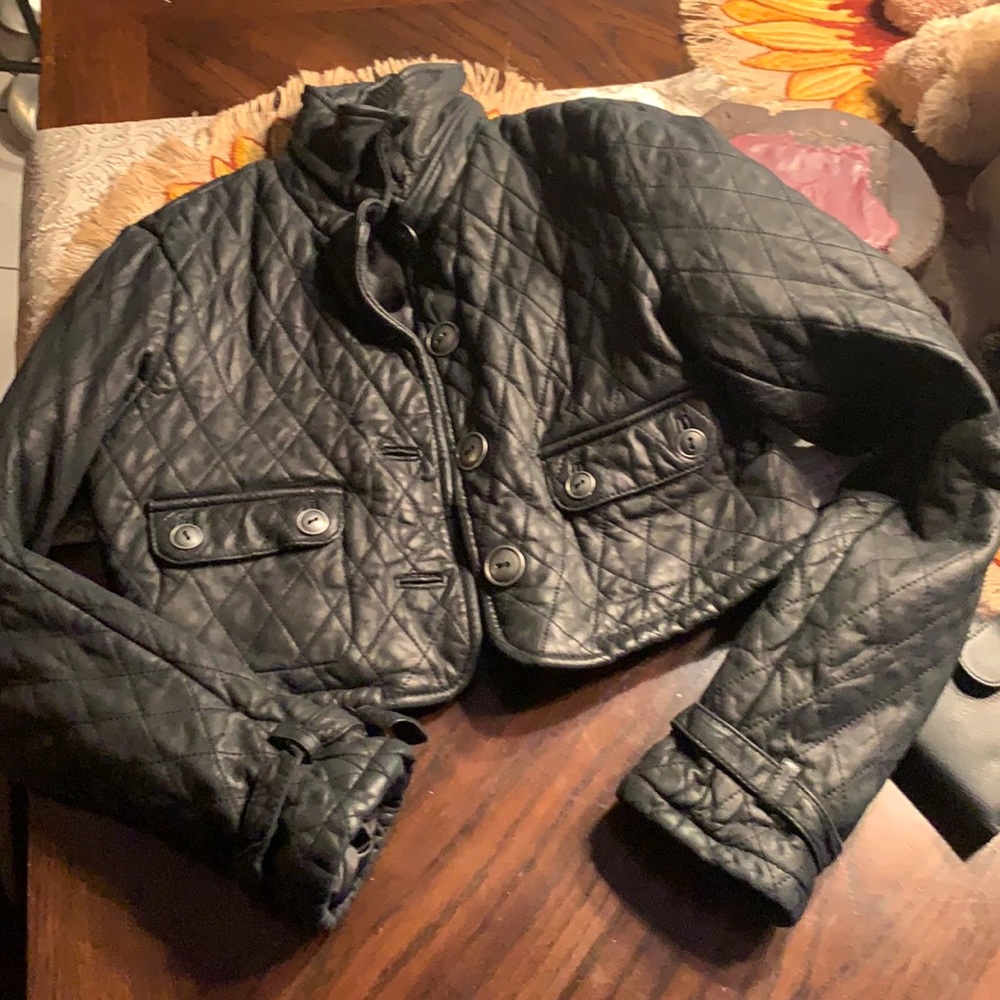 Arden B Black Leather Jacket with Quilted Design